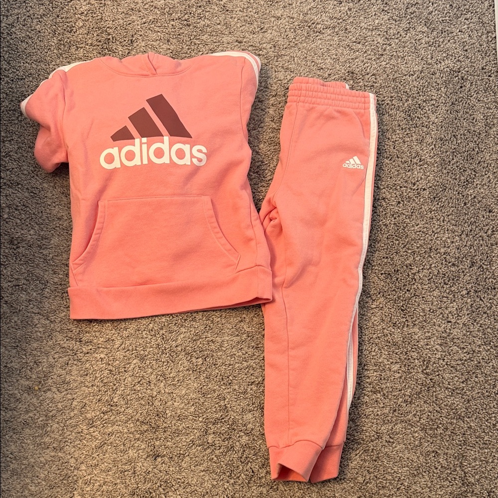 Adidas Kids Pink Sweatpants & Hoodie Set